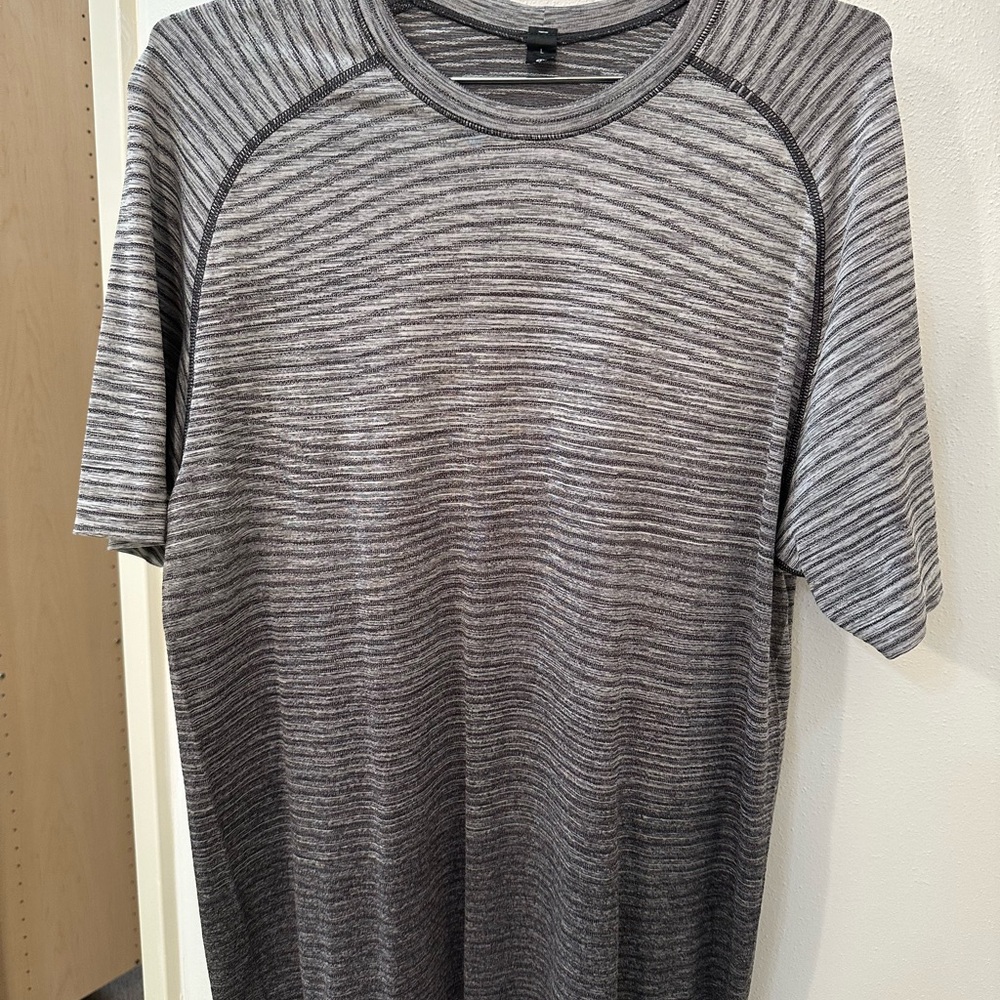 Lululemon Athketica Black Grey Striped Men's Shirt